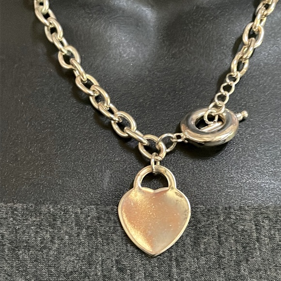 Bold Rolo Link Toggle Clasp Heart Pendant Charm Necklace Vintage Silver - Picture 5 of 9